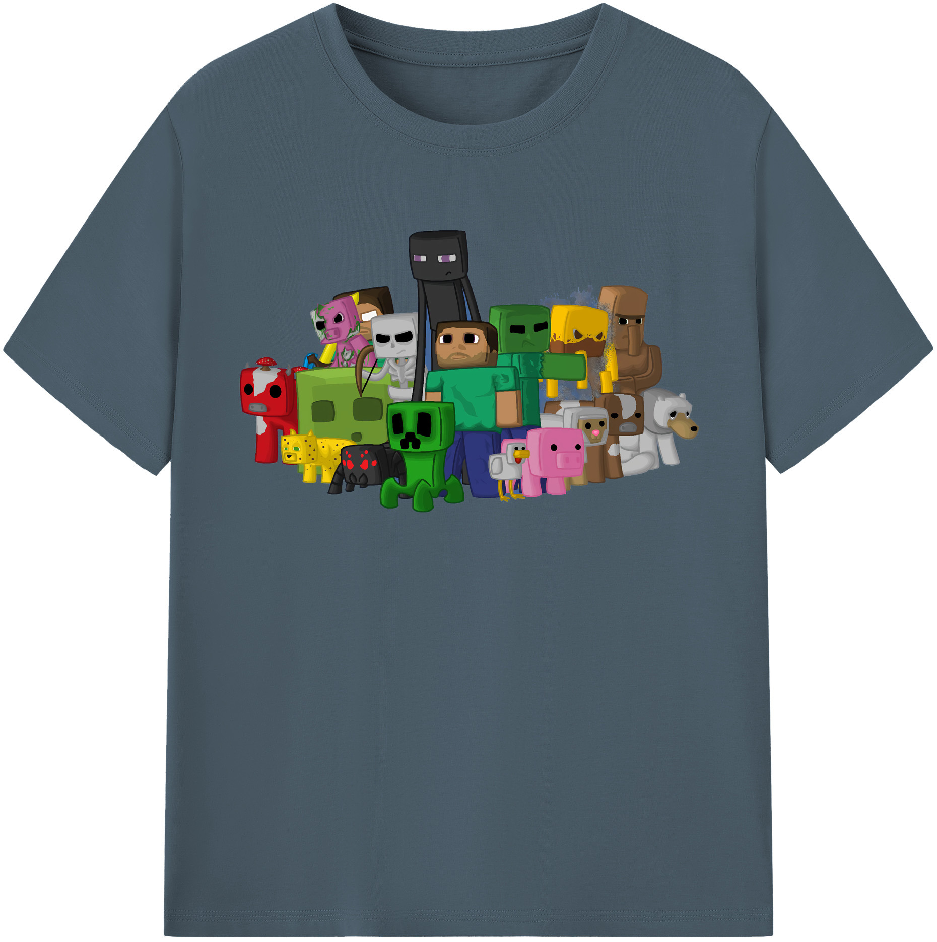 （画像用） マインクラフト ブロックの世界 Minecraft MC Block world 綿100％半袖Tシャツ（フロントプリント）